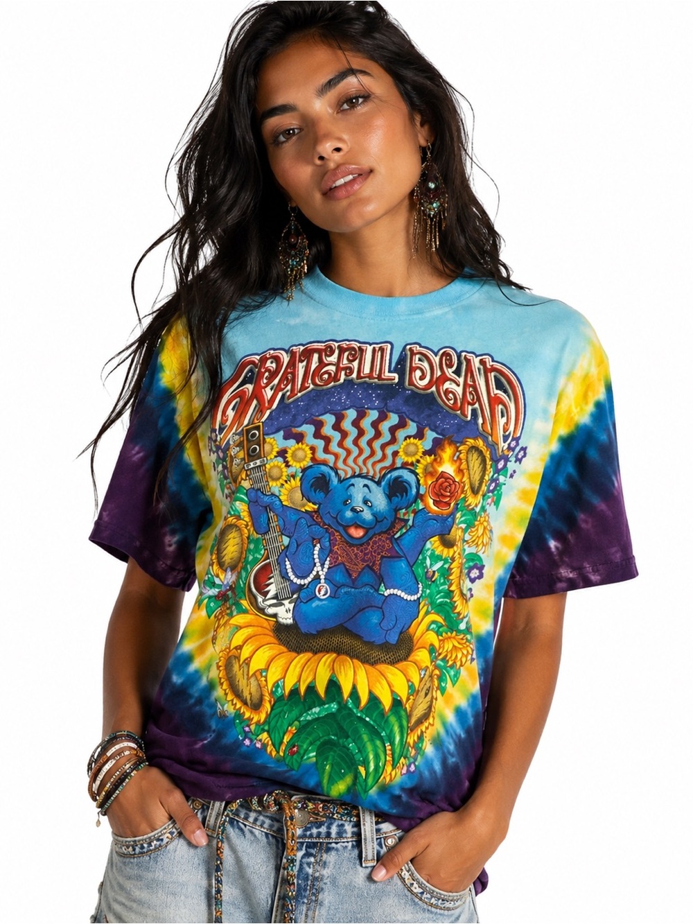 Liquid Blue Grateful Dead Guru Inspiration Bear Tie Dye T Shirt Medium M